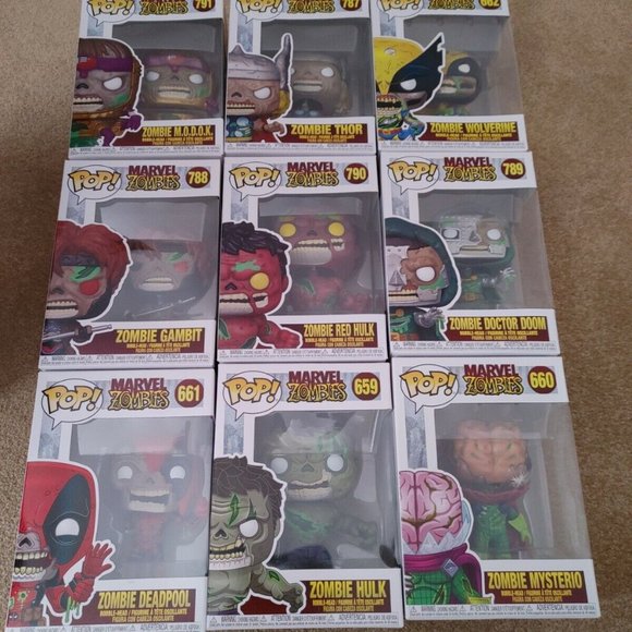 Marvel Zombies Funko Pop Lot of 9 (2 complete sets Hulk Deadpool Thor Wolverine)